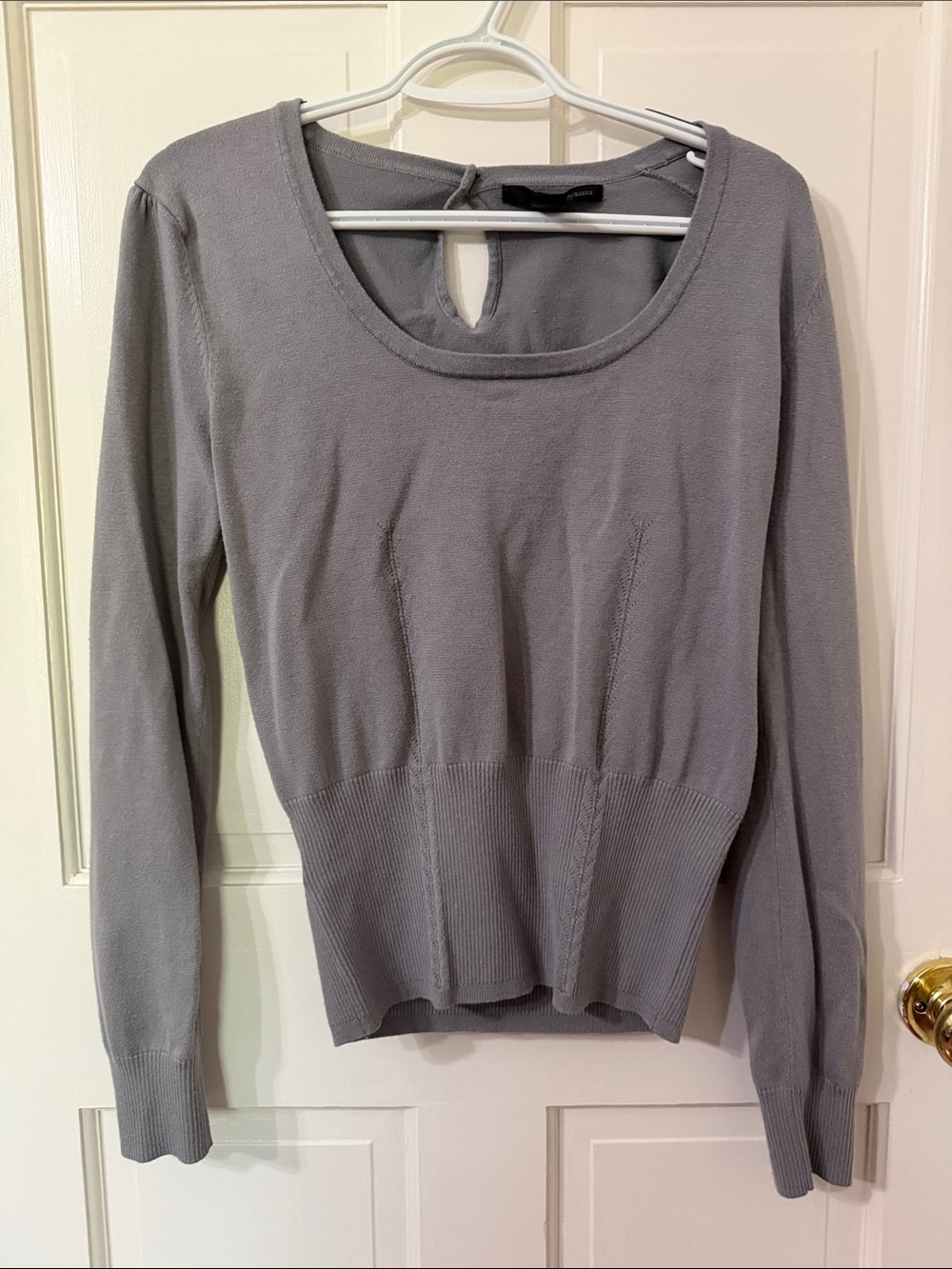 MNG Gray Long-Sleeve Scoop Neck Women's Top - XL